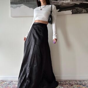 90s vintage black satin high waist maxi skirt dramatic classy goth formal skirt